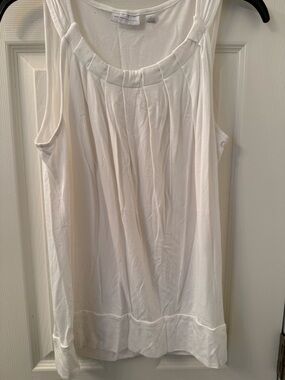 New York & Company Cream Pleated Scoop Neck Blouse